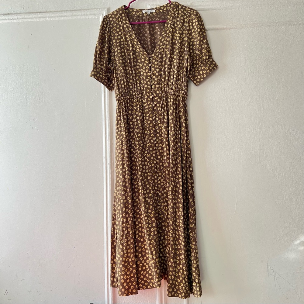 Madewell Button-Cuff Midi Dress in Woodcut Flowers size 2 - Picture 13 of 15